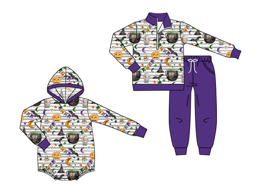( Moq 5 Each Style ) Sibling Baby Boys Kids Long Sleeves Pumpkins Halloween Stripes Romper Set Clothes