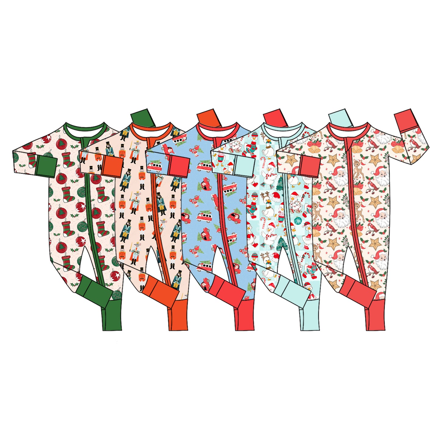 ( Moq 5 Each Style ) Sibling Baby Boys Infant Long Sleeves Christmas Zipper Footie Sleeper Rompers Clothes