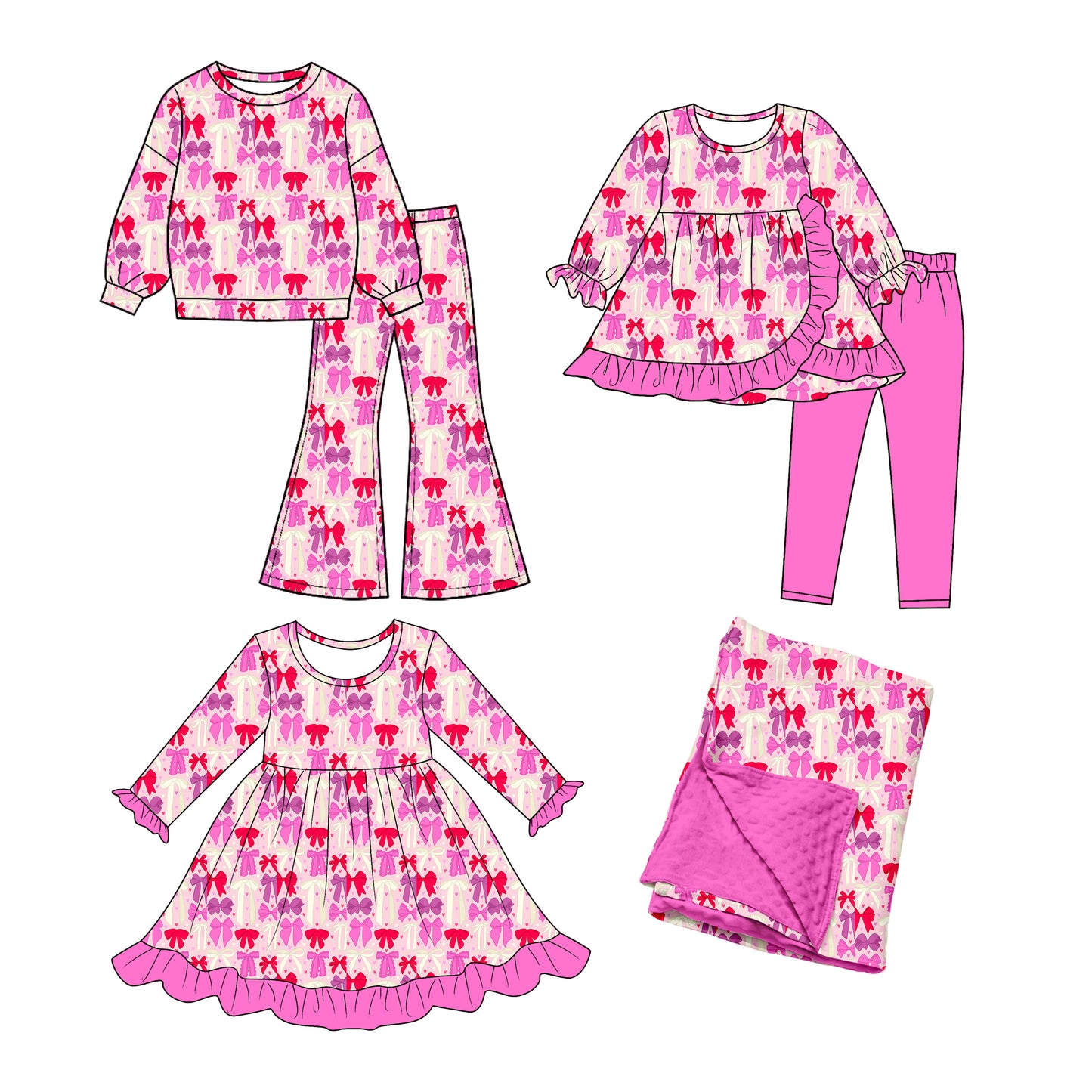 ( Moq 5 each style ) Sibling Baby Girls Kids Bows Hearts Valentine Dress Sets Blanket Clothes