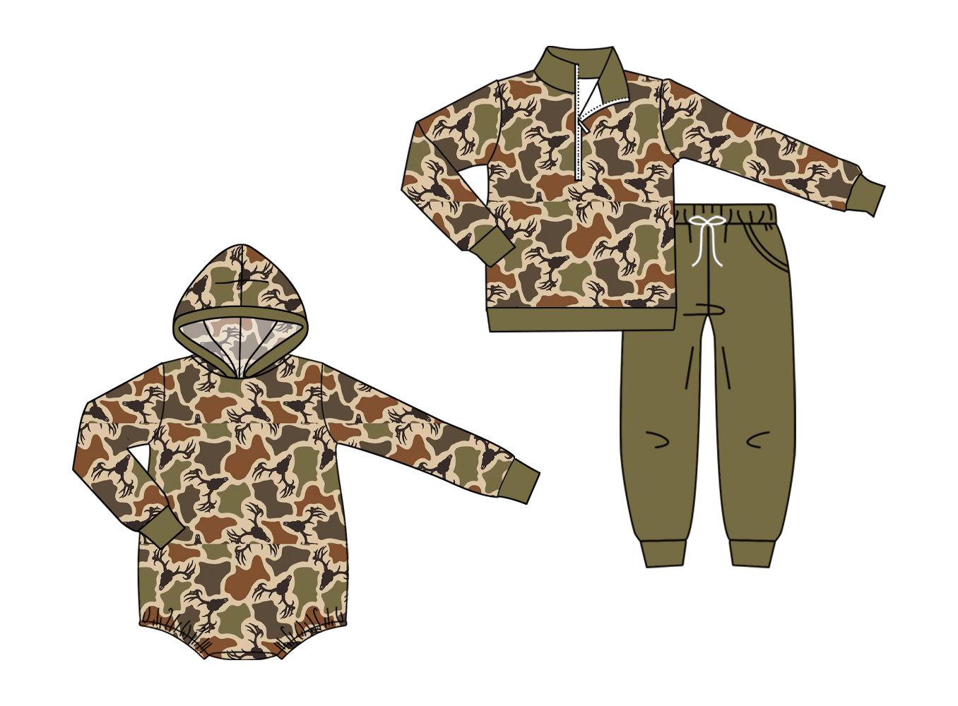 ( Moq 5 Each Style ) Sibling Baby Boys Kids Long Sleeves Deer Camo Romper Set Clothes