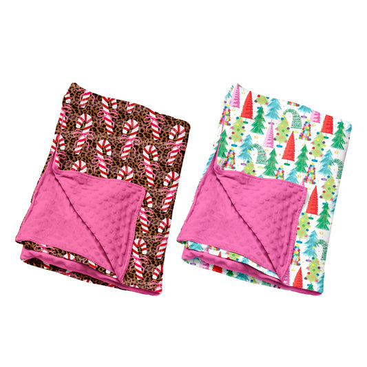 ( Moq 5 ) Sibling Baby Girls Kids Christmas Candy Canes Tree Blankets Clothes