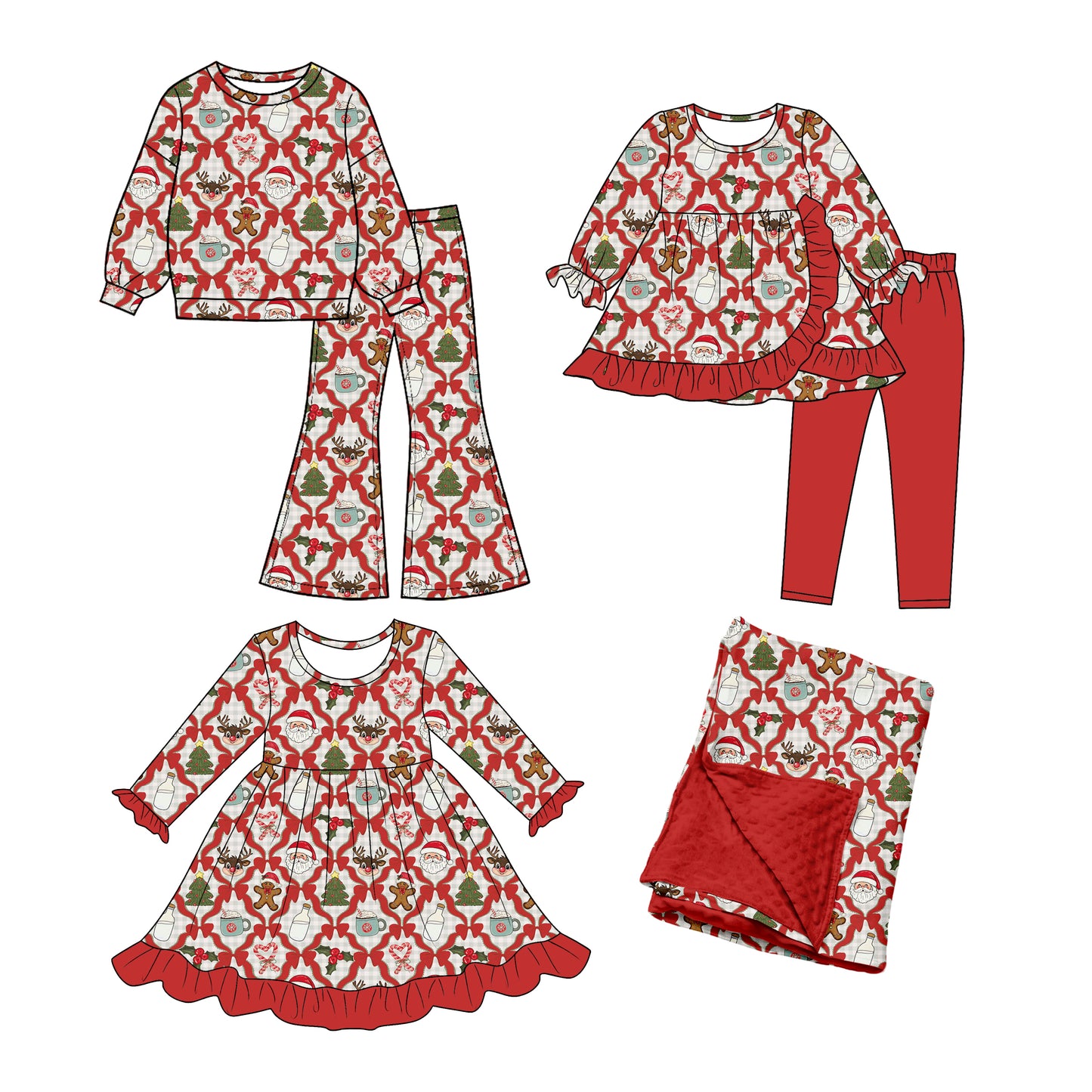 ( Moq 5 each style ) Sibling Baby Girls Kids Christmas Santa Bows Dress Sets Blanket Clothes
