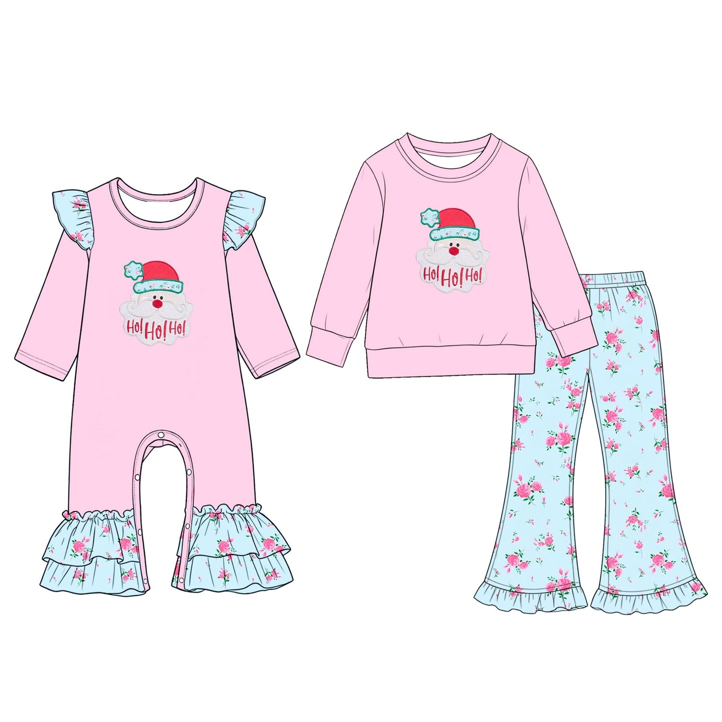 ( Moq 5 Each Style ) Sibling Baby Girls Kids Long Sleeves Christmas Santa Flower Romper Set Clothes