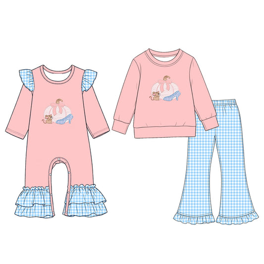 ( Moq 5 Each Style ) Sibling Baby Girls Kids Long Sleeves Pumpkins Bows Fall Romper Set Clothes