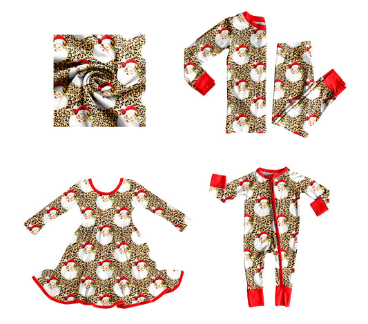 ( Moq 5 Each Style ) Baby Girls Kids Christmas Santa Leopard Sibling Romper Dress Set Clothes