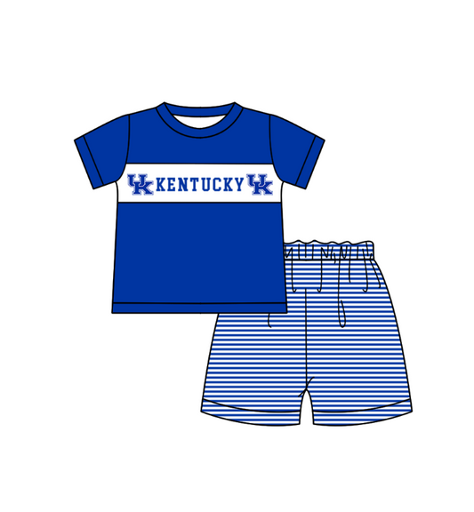 ( Moq 5 ) Baby Boys Toddler Short Sleeves Blue Shirt Stripes Shorts Team Set 1.29