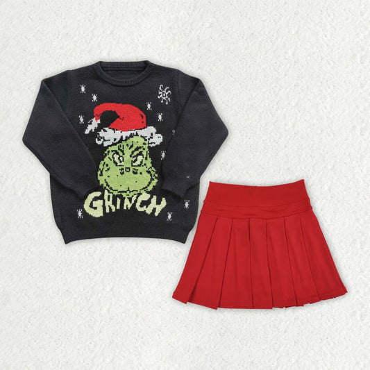 Baby Girls Kids Long Sleeves Christmas Green Face Sweater Red Yoga Skirt Shorts Clothes RTS