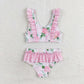 Baby Girl Summer Flower Tops Bummie Pink Plaid Swimsuit