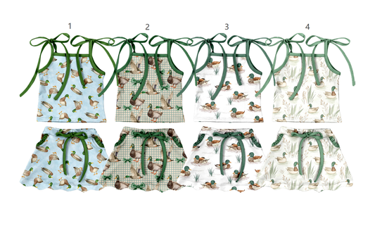 ( Moq 5 Each Style ) Sibling Baby Girls Kids Straps Ducks Shirt Scallop Skirts Shorts Sets Summer Clothes