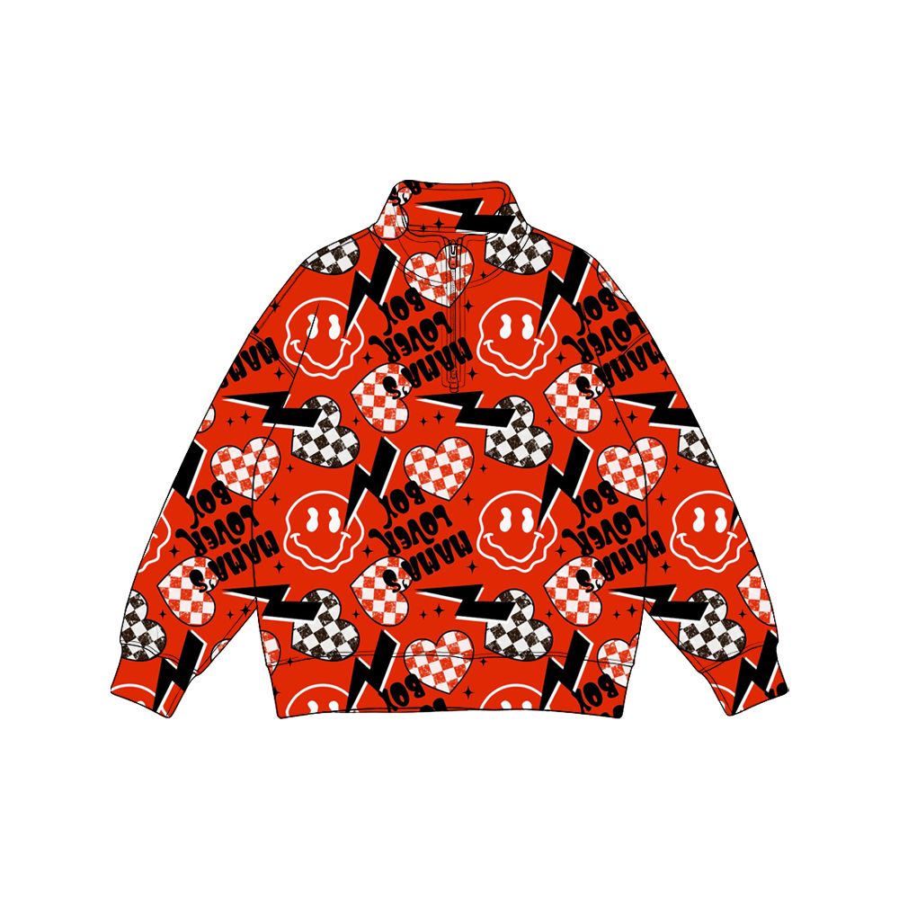 ( Moq 5 ) Preorder Baby Boys Kids Long Sleeves Checked Hearts Valentine Pullover Zipper Shirt Tops