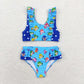 Kids Girl Summer Sharks Blue Tops Bummie Shorts Swimsuit