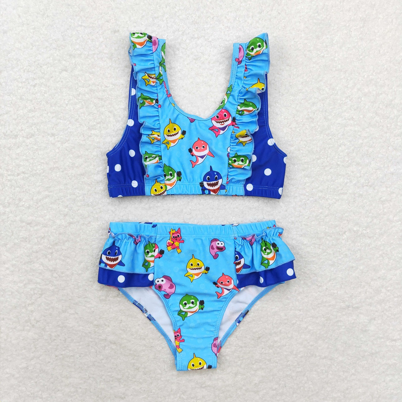 Kids Girl Summer Sharks Blue Tops Bummie Shorts Swimsuit