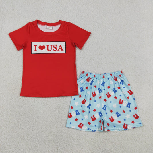 Baby Boys Kids Short Sleeves I Love USA Shirt Shorts Set 4th of July Clothes RTS