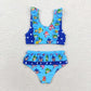 Kids Girl Summer Sharks Blue Tops Bummie Shorts Swimsuit