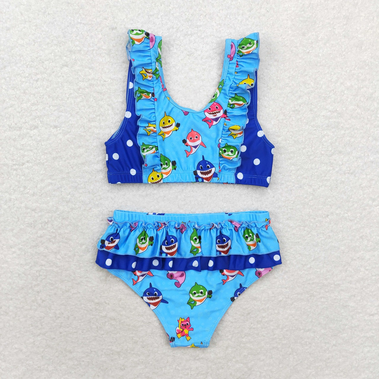 Kids Girl Summer Sharks Blue Tops Bummie Shorts Swimsuit