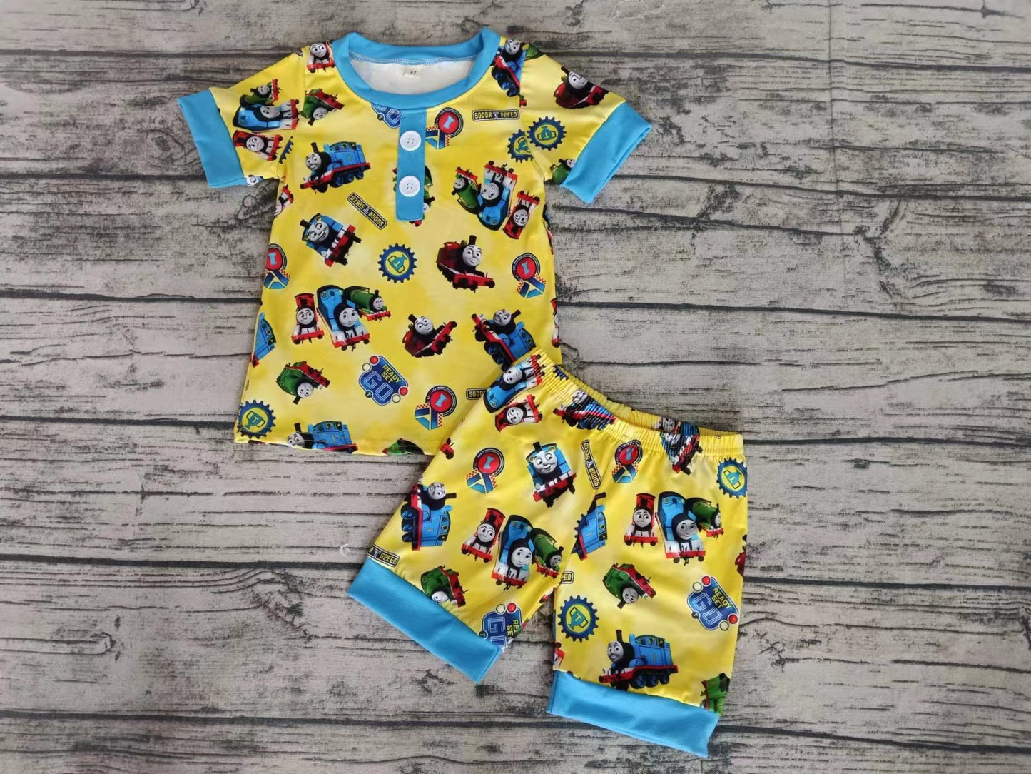 Moq 5 Baby Boy Short Sleeves Cartoon Shirt Shorts Yellow Set