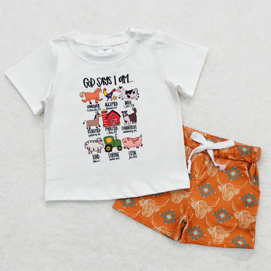 Baby Boys Kids Short Sleeves Farm Animals Shirt Pockets Shorts Set Summer Clothes RTS