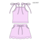 ( Moq 5 ) Preorder Baby Girls Straps Tops Pockets Scallop Skirt Shorts Purple Set Clothes