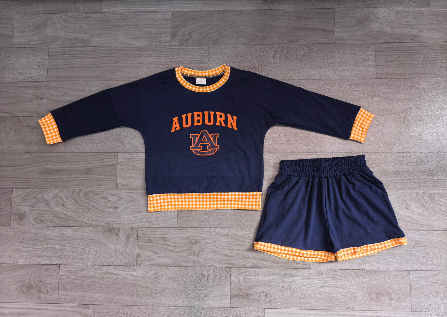 ( No moq ) Preorder Baby Girls Kids Long Sleeves Navy Shirt Shorts Cotton Set Team Clothes