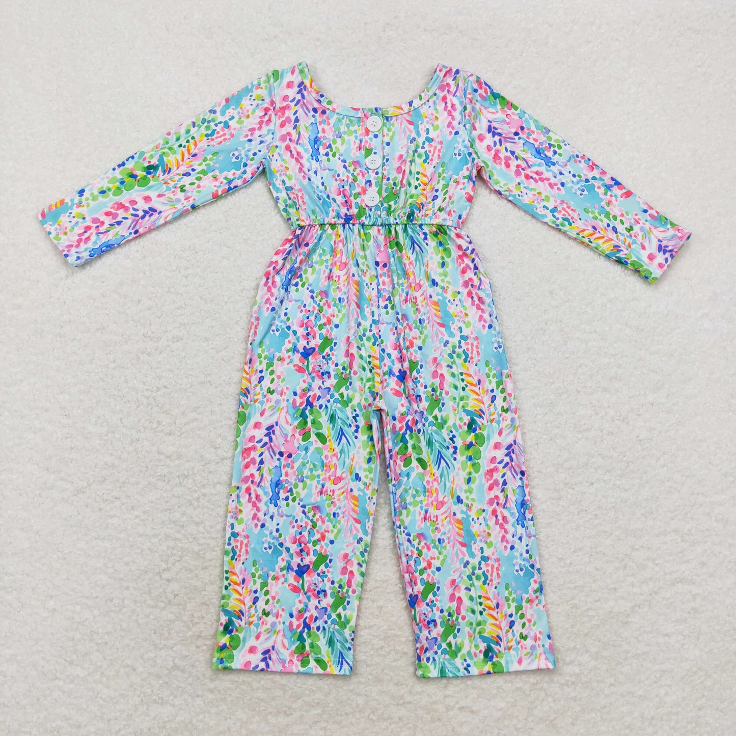 Baby Girls Lavender Flowers Long Sleeve Pockets Jumpsuit