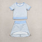 Baby Girls Kids Short Sleeves Shirt Blue Stripes Skirt Shorts Set Yoga Active Clothes RTS