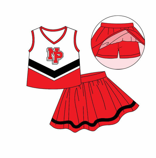 Baby Girl Kids Toddler Sleeveless NP Shirt Red Skirt Shorts Skort Clothes Team Cheer Set ( Moq 5 )