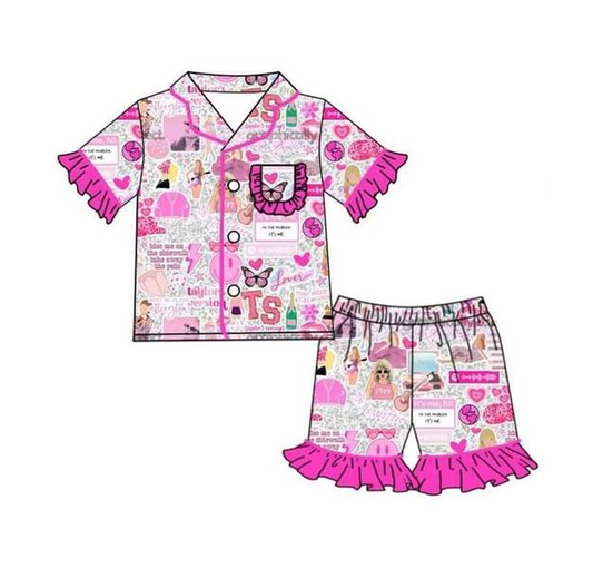 Moq 3 Pre-order GSSO0737 Baby Girl Short Sleeves Tops Shorts Summer Singer Set