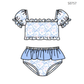 ( Moq 5 ) Preorder Baby Girls Kids Short Sleeves Flower Blue Bows Tops Brown Ruffle Shorts Set Swimsuit