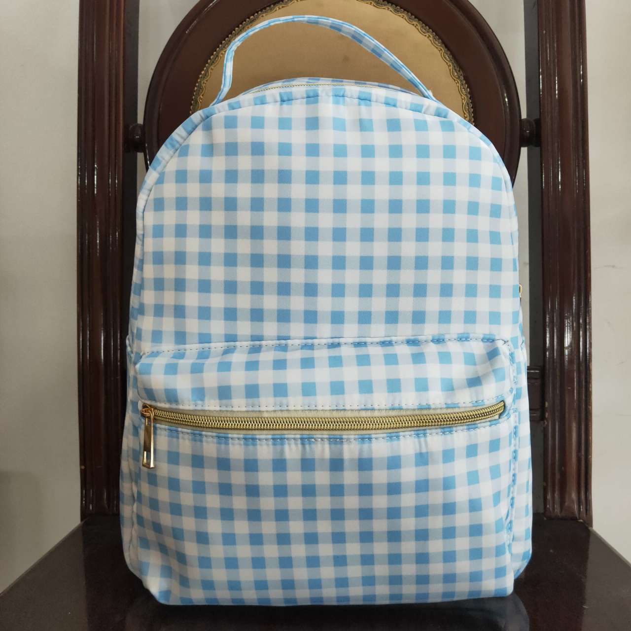 BA0087 Baby Girl Kids Blue Checkered Bag Backpack