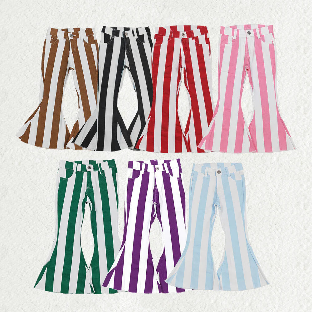 Baby Girl Toddler Stripes Denim Bell Bottom Pants Sibling Jeans RTS