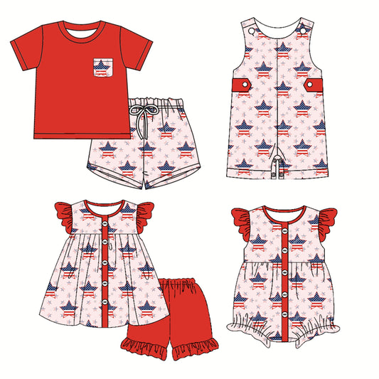 Baby Boy Girl July 4th Stars Sibling Romper Set ( Moq 5 Each Style ) 3.1