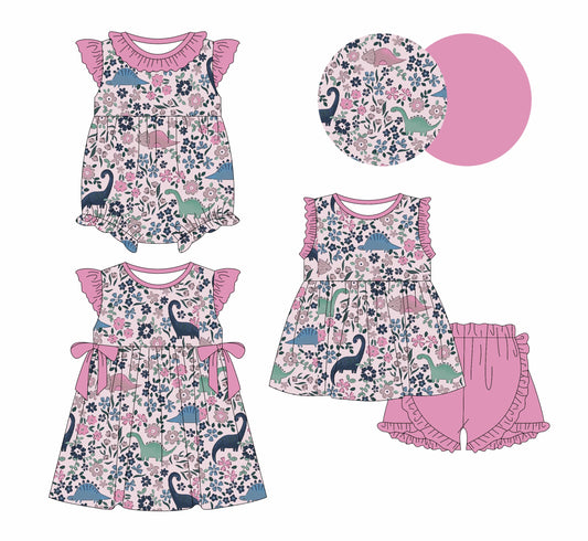 Baby Girl Dinosaurs Flower Sibling Romper Dress Set ( Moq 5 Each Style ) 2.15