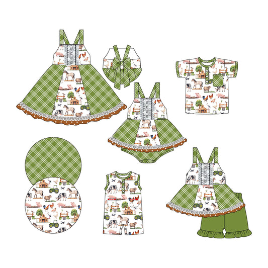 Baby Boy Girl Farm Animals Checked Sibling Romper Dress Set ( Moq 5 Each Style ) 3.6