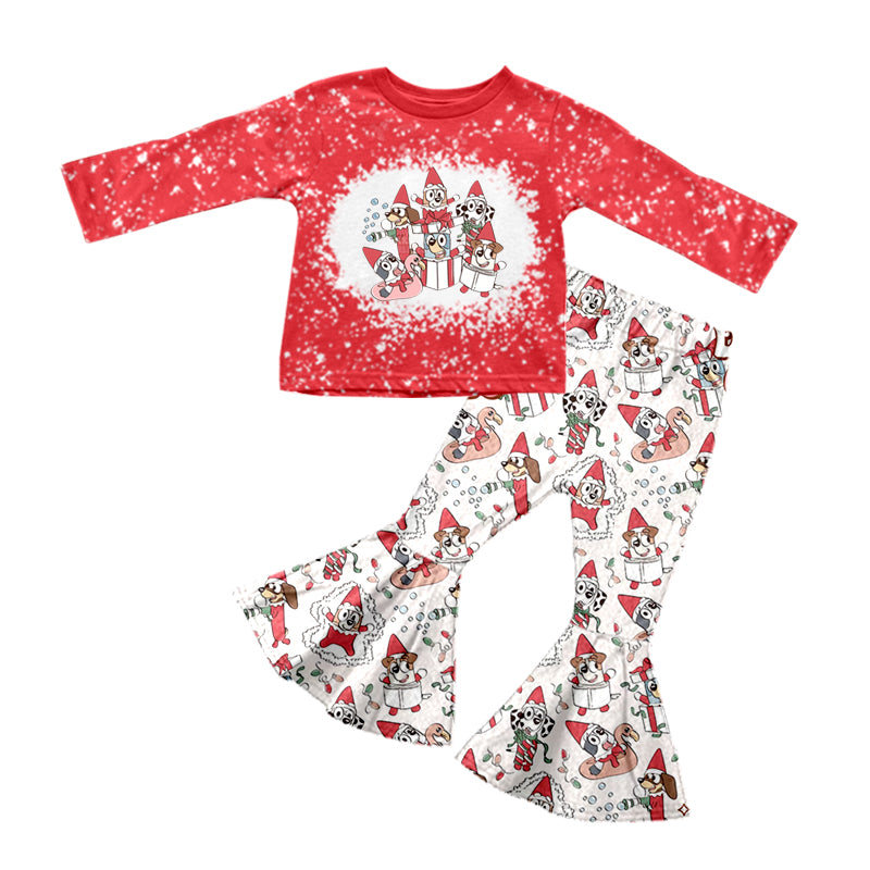 Christmas Baby Girl Long Sleeves Dogs Bell Pants Outfit Moq 5