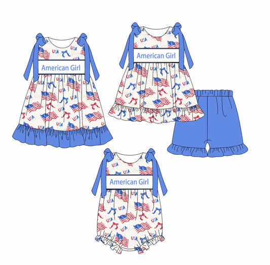 Baby Girl Straps July 4th Flags Sibling Romper Dress Set ( Moq 5 Each Style ) 2.19