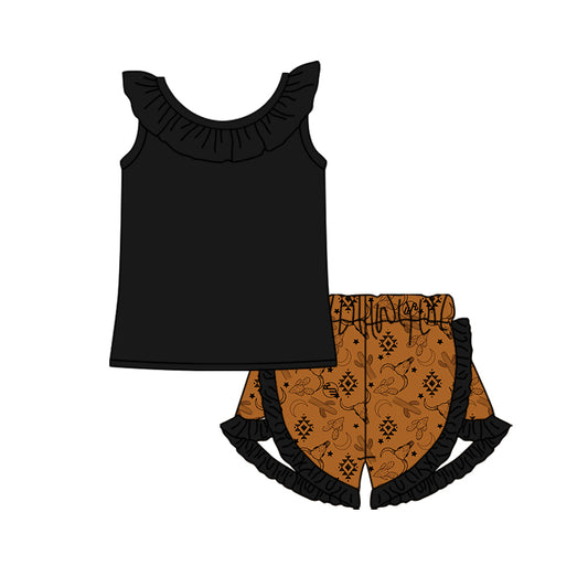 Baby Girl Black Cotton Shirt Western Cow Shorts Clothes Set Moq 5