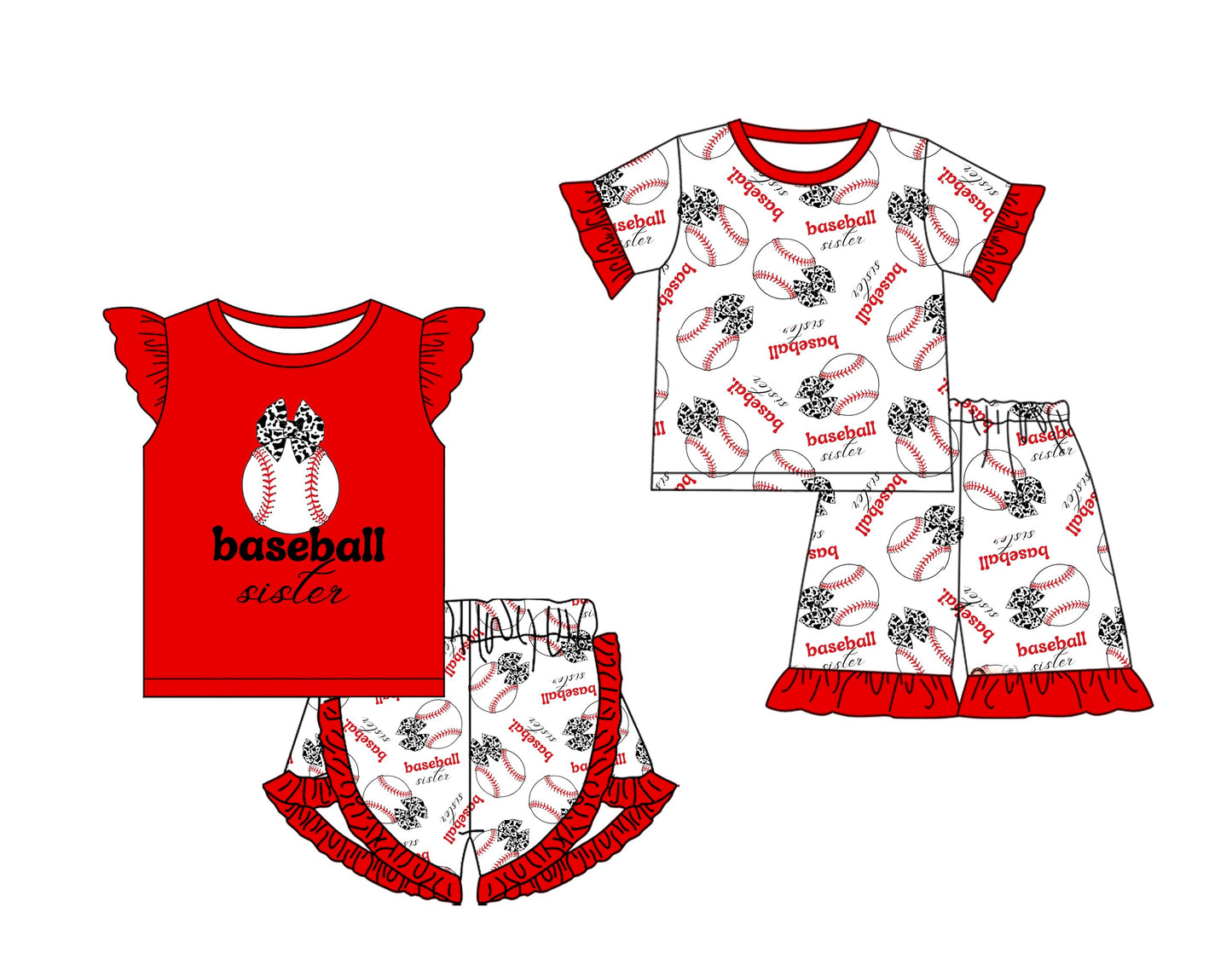 Baby Girl Short Sleeves Baseball Bows Sibling Set ( Moq 5 Each Design ) 12.11
