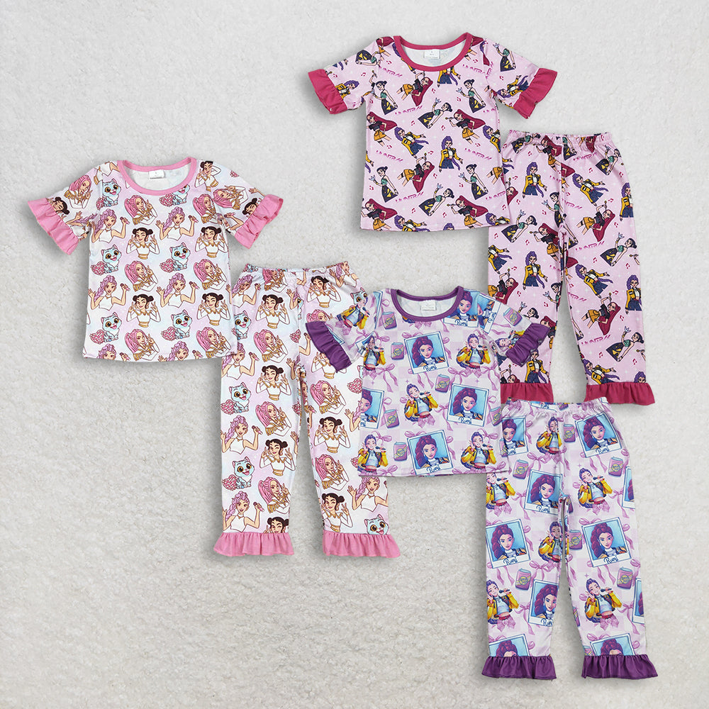 Sibling Baby Girls Kids Short Sleeves Singer Shirts Hearts Pants Pajamas Sets RTS