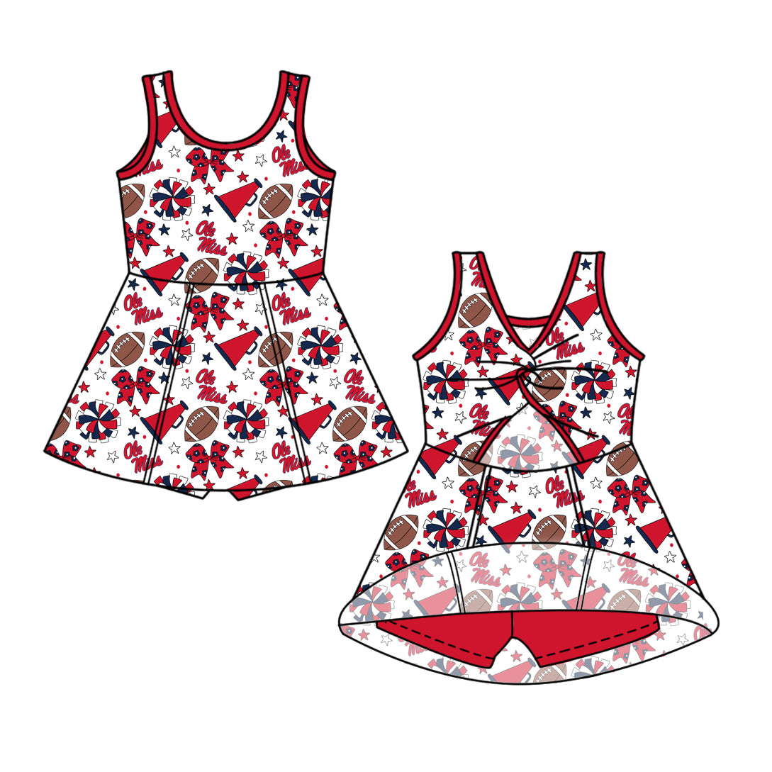 ( Moq 5 ) Baby Girls Toddler Sleeveless Stars Bows Cheer Football Shorts Ruffle Dress Team Clothes