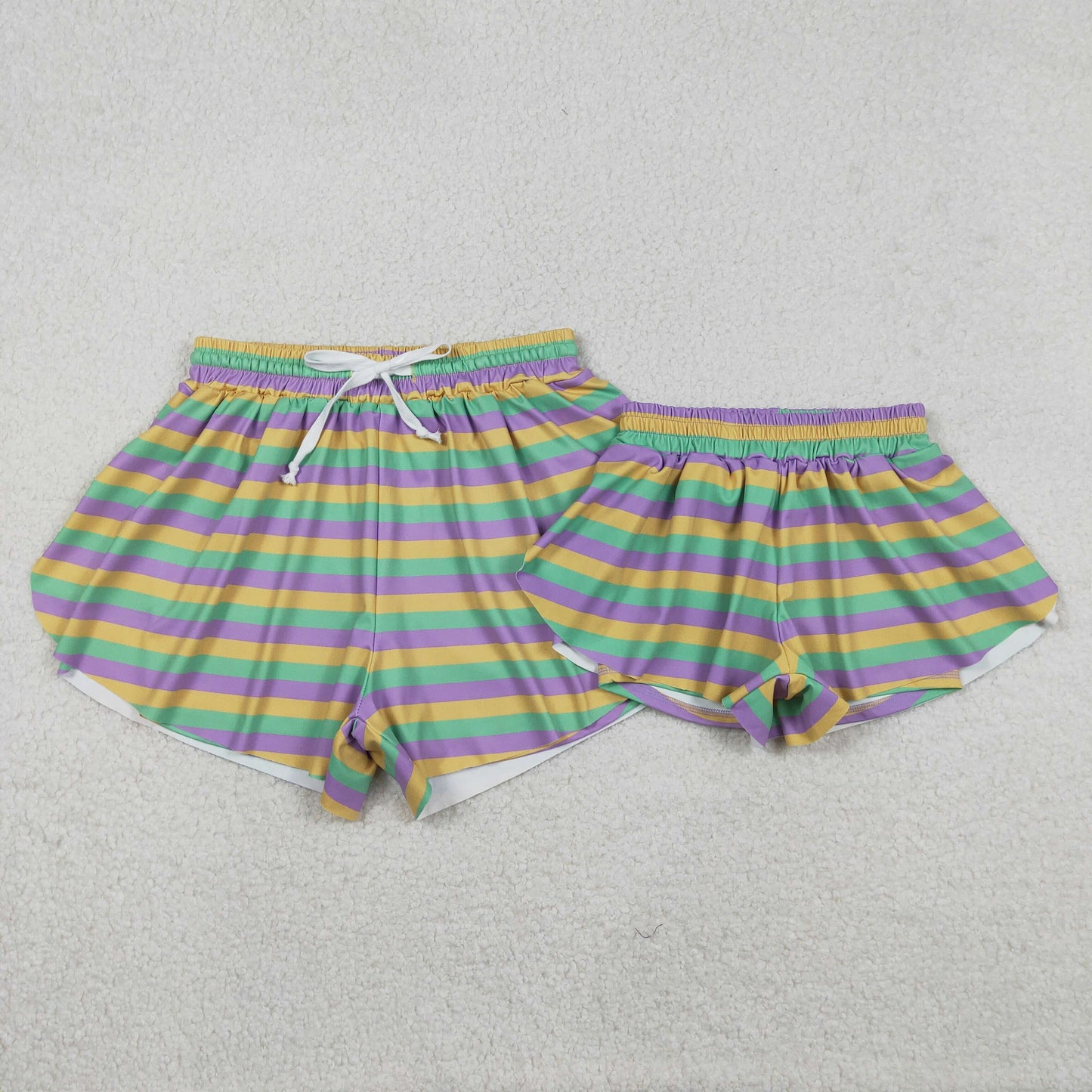 Sibling Baby Girls Adult Women Mardi Gras Stripes Yoga Active Ruffle Shorts Bottom RTS