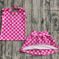 Baby Girl Sleeveless Pink Checked Tops Pockets Shorts Skirt Skort Set RTS