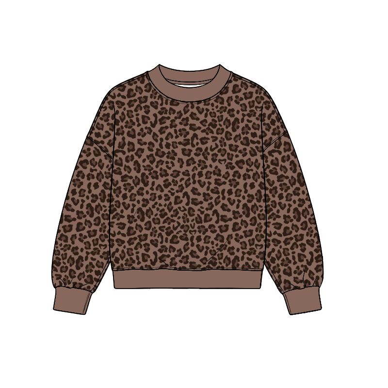 ( Moq 5 ) Preorder Adult Women Long Sleeves Leopard Shirt Tops Brown Pullover Clothes