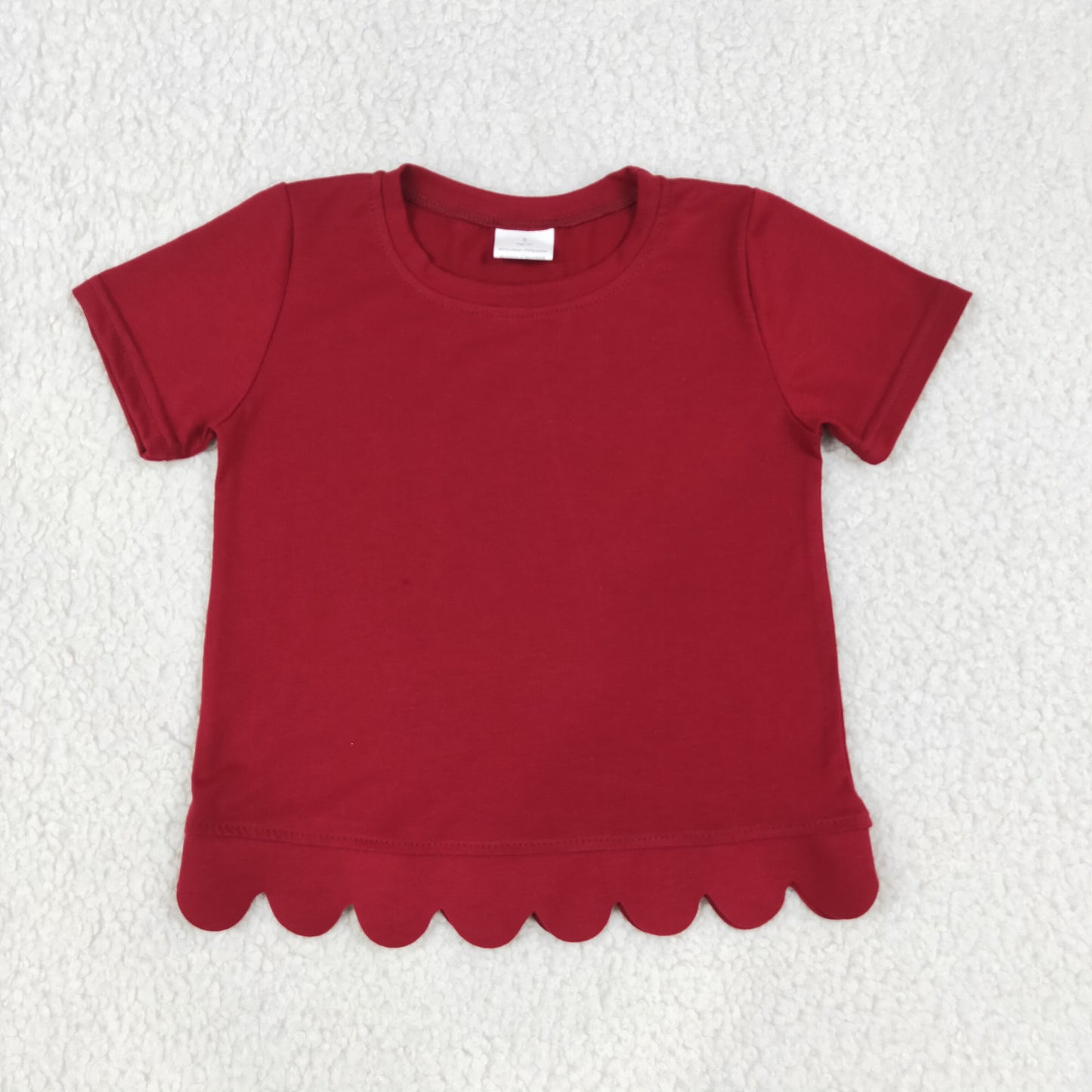 Baby Girls Kids Short Sleeves Scalloped Red Shirt Tops Cotton Clothes RTS