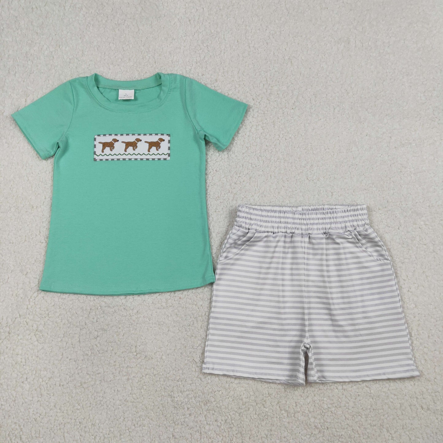 Baby Boys Infant Sleeveless Embroidery Dogs Green Bubble Romper RTS