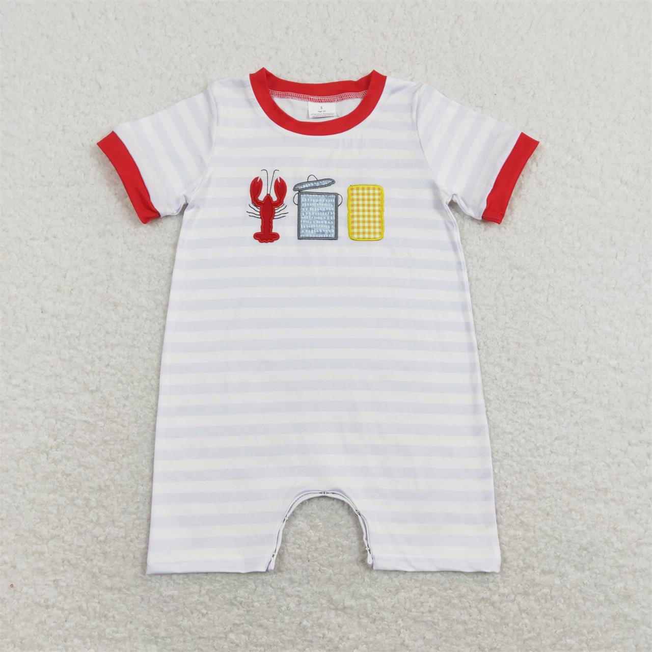 BSSO0419 Baby Boy Embroidery Crawfish Stripes Shirt Plaid Shorts Set