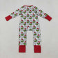 Sibling Boys Kids Long Sleeves Green Faces Lights Christmas Zipper Romper Pajamas Set RTS