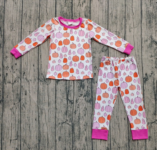 ( No moq ) Preorder Baby Girl Long Sleeves Pumpkins Shirt  Pants Fall Pajamas Set