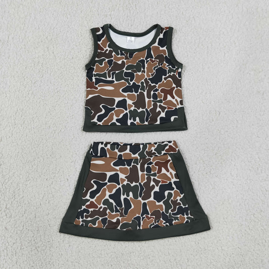 Baby Girls Kids Brown Green Camo Tops Skirt Shorts Set Yoga Active Clothes RTS