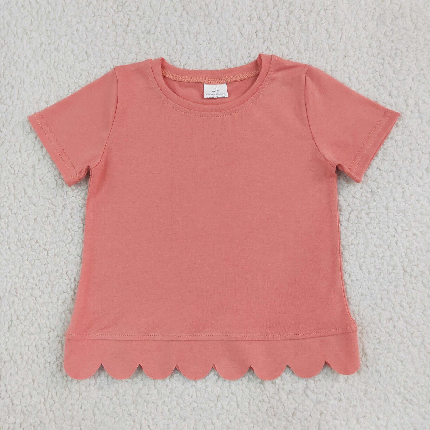 Baby Girls Kids Short Sleeves Scalloped Shirt Tops Cotton Pink Clothes RTS