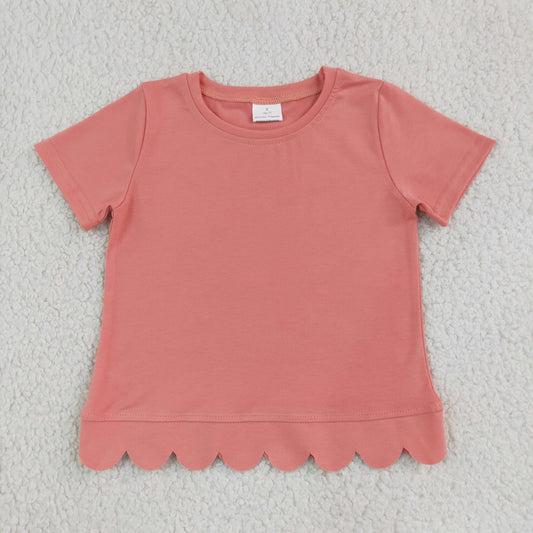 Baby Girls Kids Short Sleeves Scalloped Shirt Tops Cotton Pink Clothes RTS